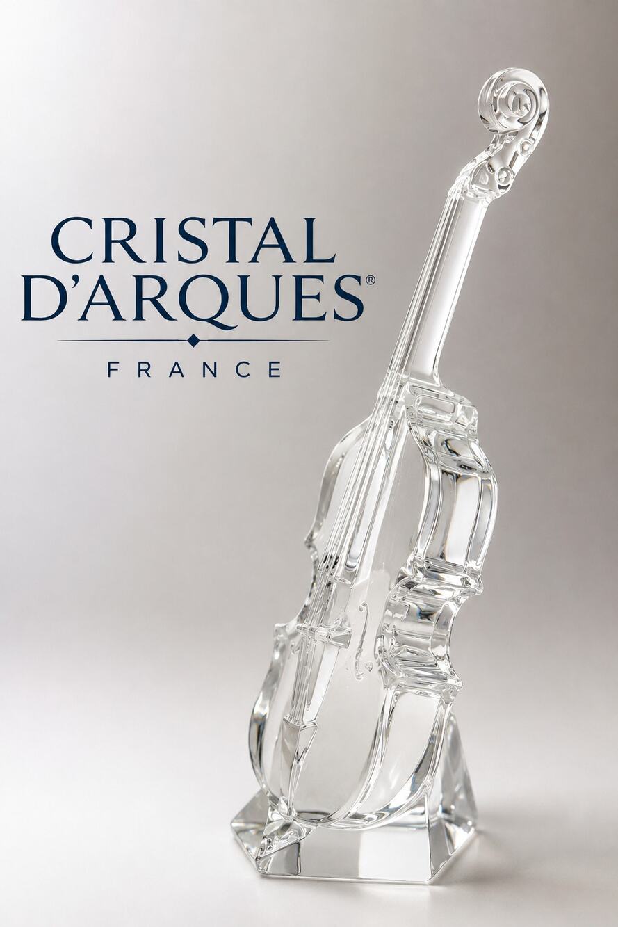 Cristal d’Arques France 24% Lead Crystal Cello Figurine Vintage Music Decor